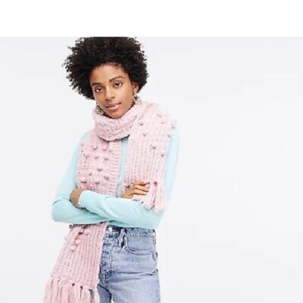 NEW J. Crew Chunky Knit Bobble Scarf - Iced Blush - Picture 9 of 9
